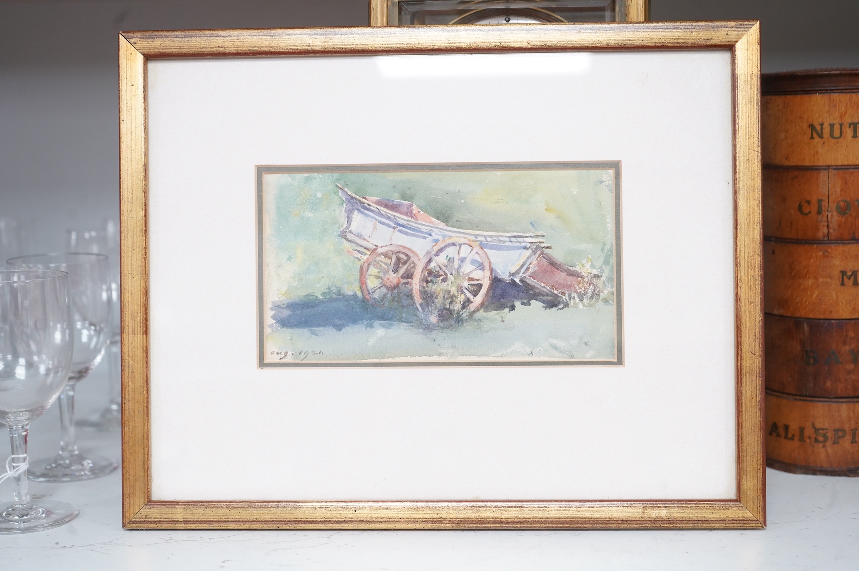 Catherine Ouless (1879-1961), Study of a cart, unsigned, dated Aug. 1921, label verso, watercolour, 9.5 x 17cm